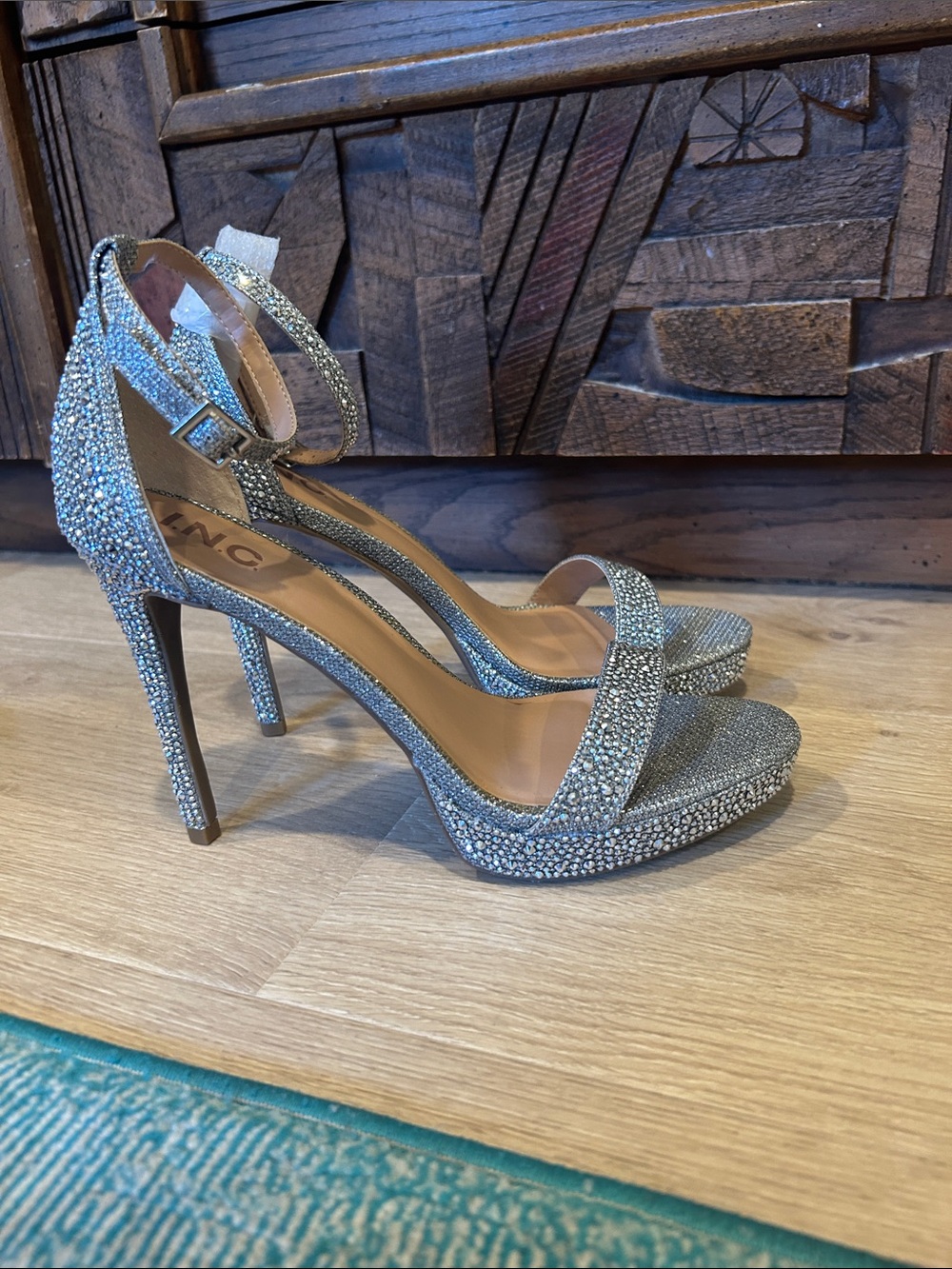 INC International Concepts Silver Rhinestone Ankle-Strap Stiletto Heels